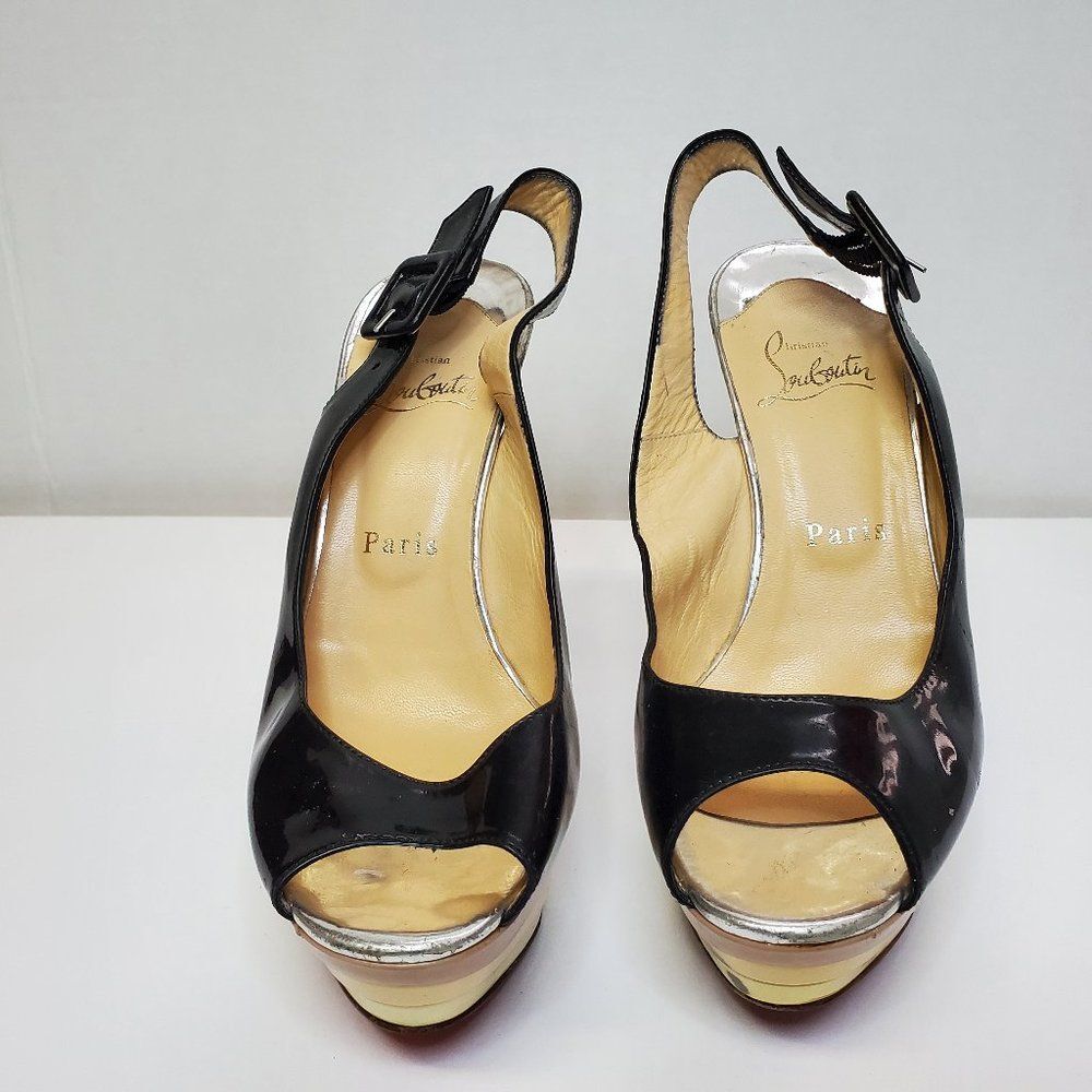 Christian Louboutin Sling Back Black Patent Leather US 7.5